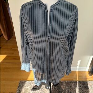Vince Silk Blue and Gray Striped Blouse, Sz M